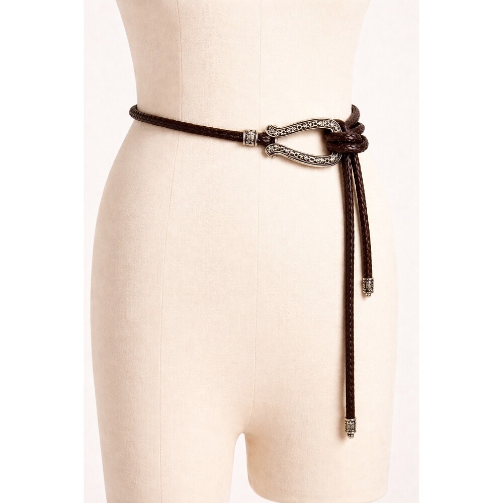 Brighton Vintage Brown Double Barrel Braided Leather Belt womens Size small med